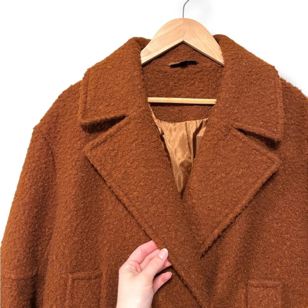 TOPSHOP Teddy Boucle Brown Double Breasted Collared Overcoat Size 8